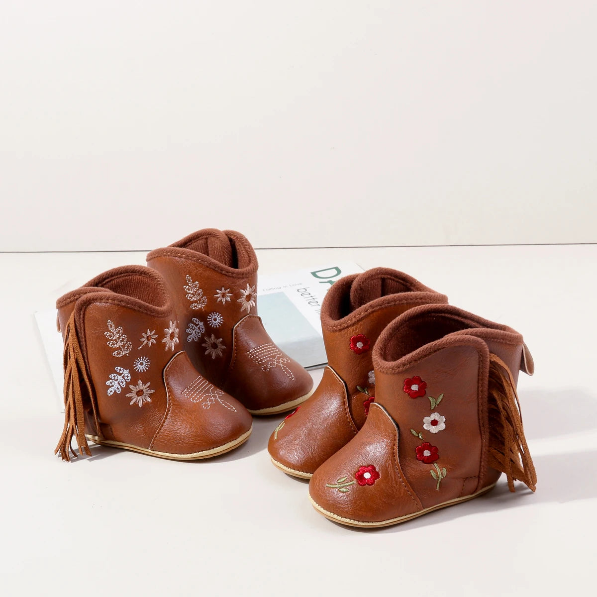 Leather Western Boots Cowboy Bootie Soft Sole Non-Slip Crib Shoes for Baby Infant Toddler Girls Boys Newborn