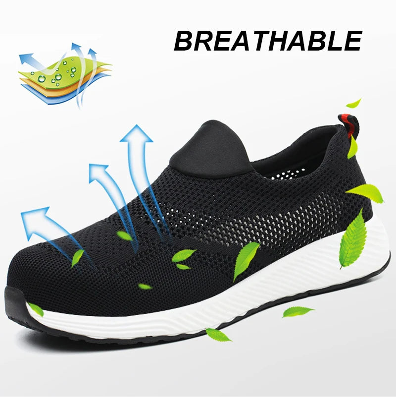 Breathable Safety Shoes Man Steel Toe Anti-Puncture Reinforced Sole Men's Work Shoes Lightweight Slip Resistant Safety Sneaker