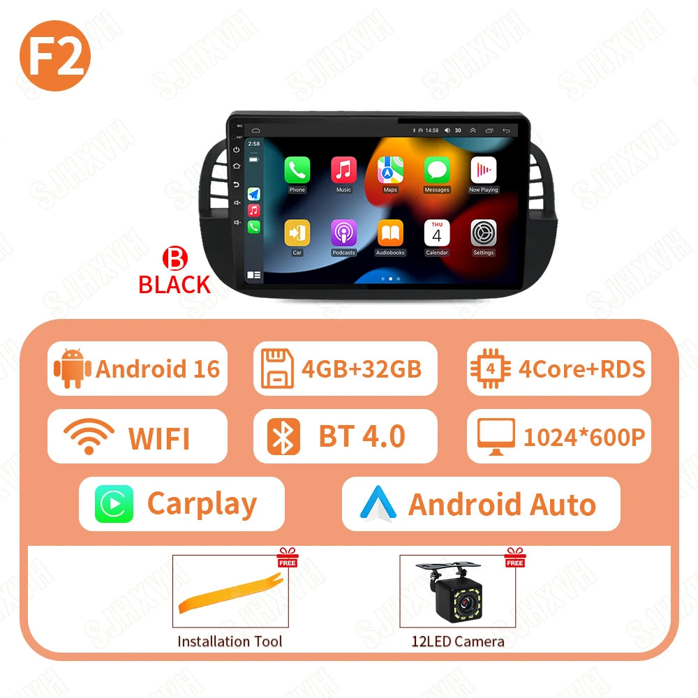 Car DVD Android 16 Radio Stereo For Fiat 500 2007-2015 Auto Multimedia Player GPS Navigation Head Unit High-Performance WIFI