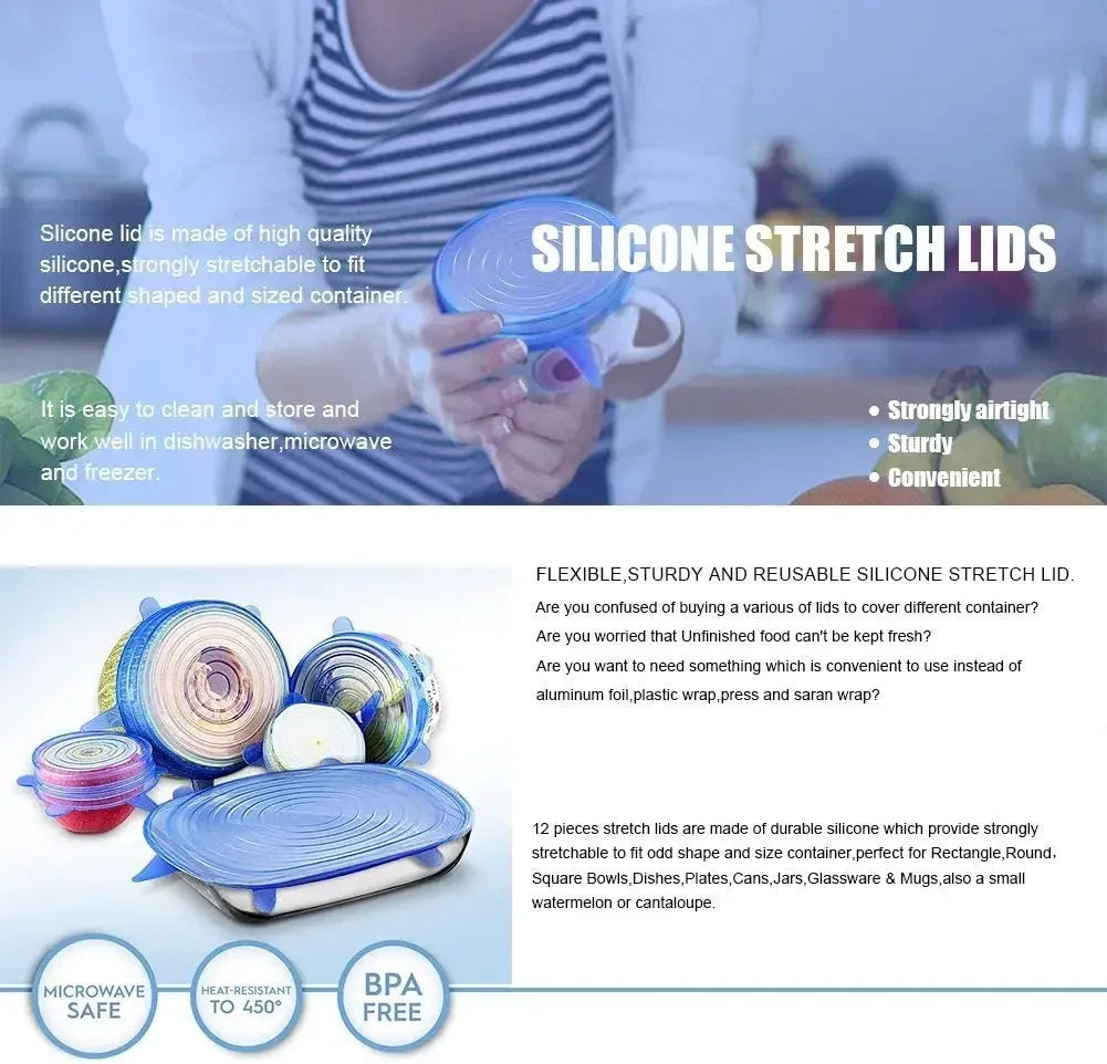 For Kitchen Accessories Plastic Adaptive Kitchen Storage Organization Container Adjustable Elastic Silicone Caps Refrigerator