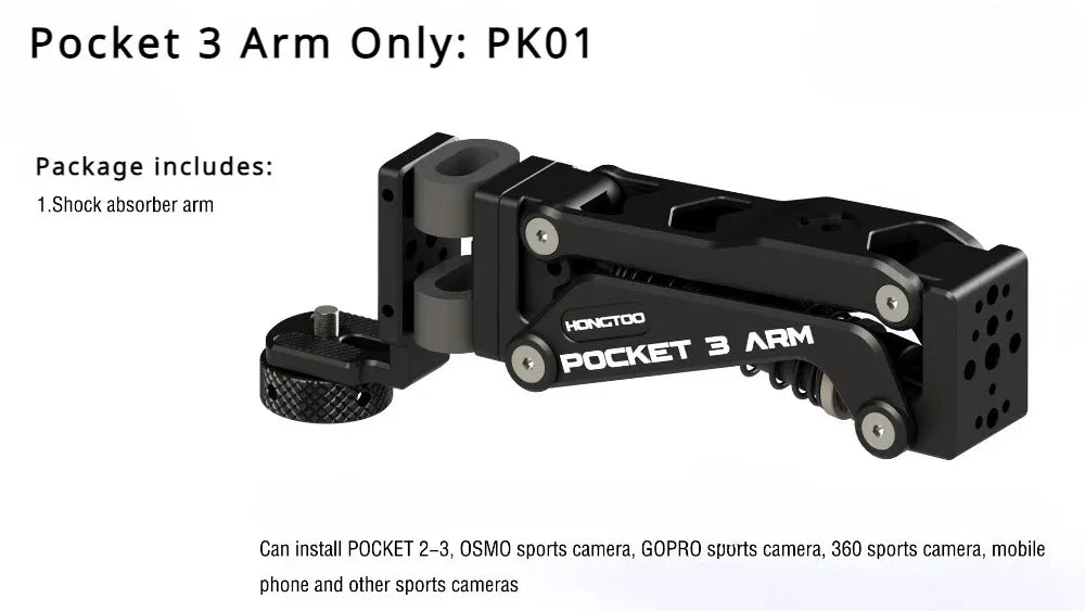 HONGTOO DJI Pocket 3 Car Mount Bracket Support Arm Z-axis Vibration Damper Shock Absorber Arm for DJI POCKET Osmo Gopro Camera
