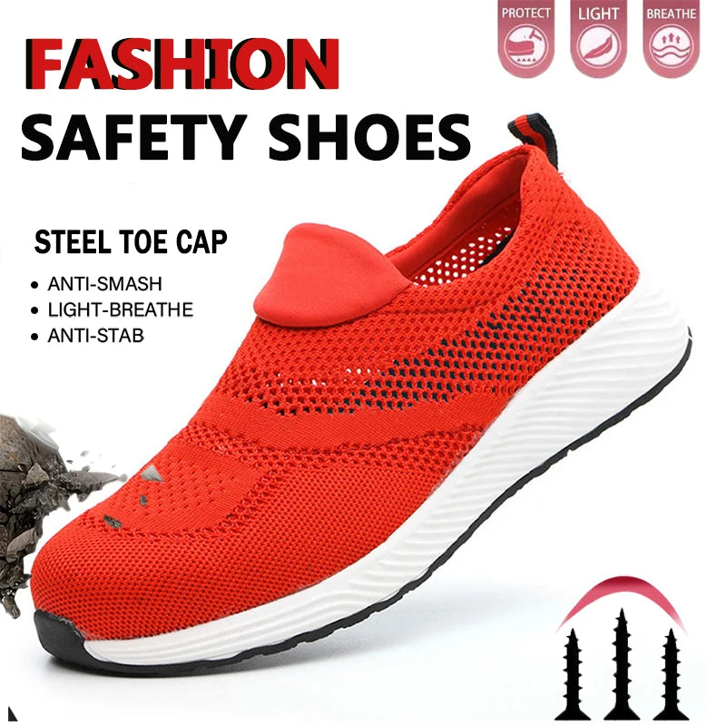 Breathable Safety Shoes Man Steel Toe Anti-Puncture Reinforced Sole Men's Work Shoes Lightweight Slip Resistant Safety Sneaker