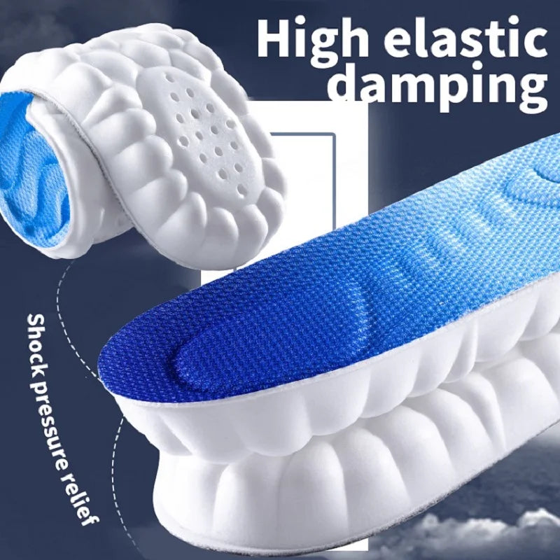 Sports Insoles for Shoes Women Men PU Sole Soft Breathable 4D Shock Absorption Cushion Running Orthopedic Care Insoles for Feet