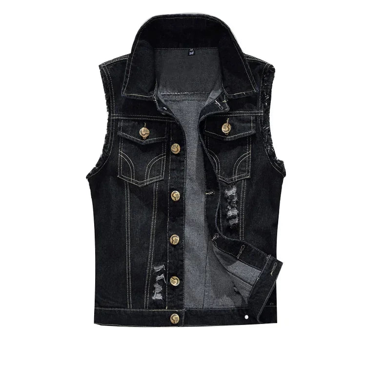 2025 Men's Fashion Jeans Sleeveless Jacket Vest Male Black Blue Denim Jeans Vest  Man Cowboy Outdoors Waistcoat Mens Jacket Vest