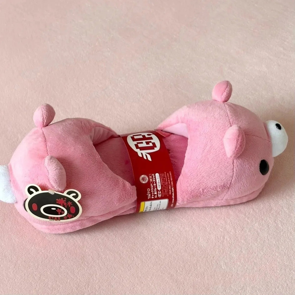 Cute Pink Bear Plush Slippers, 28cm Soft Cartoon Bear Indoor House Slippers