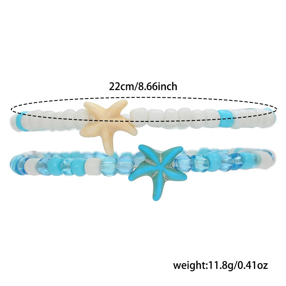 White Turquoise Beaded Chain Starfish Pendant Ankle Summer Bracelet Charm Sandals Barefoot Beach Foot Bridal Jewelry