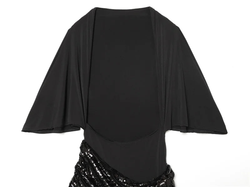 Women Backless Sequin Patchwork Maxi Dress Elegant Wide Sleeve Long Gowns Feminine New Fashion Evening Party Daily Robes