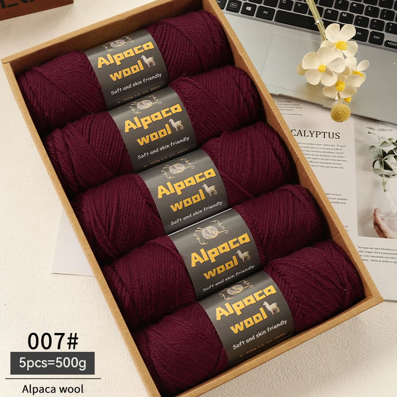 500g Alpaca Wool 245 Chunky Knitting Yarn Multi-Color Autumn and Winter Fashionable Gift for Men and Women DIY Knitting Material Kit for Warm Sweaters, Coats, Scarves, Hats, Gloves, Leg Warmers, Knee Pads Yarn Balls 5Pcs/Pack