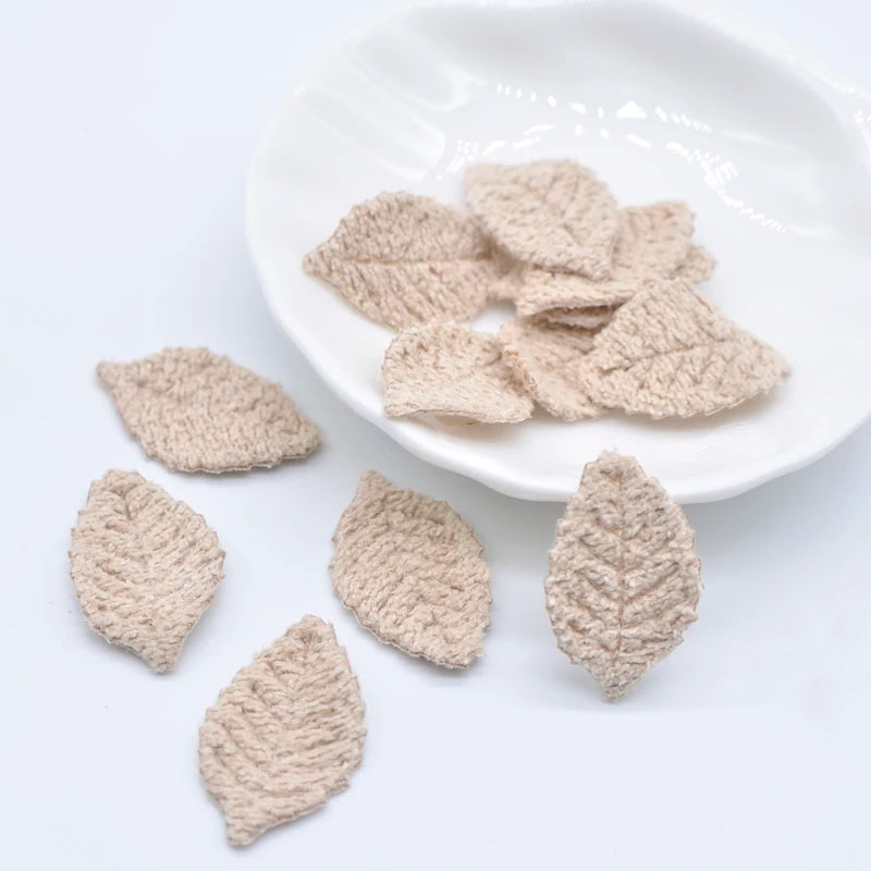 100Pcs 18*27mm Woolen Leaf Padded Flower Appliques for Children's Crafts Headwear Accessories DIY Hair Clips Earing Decoration