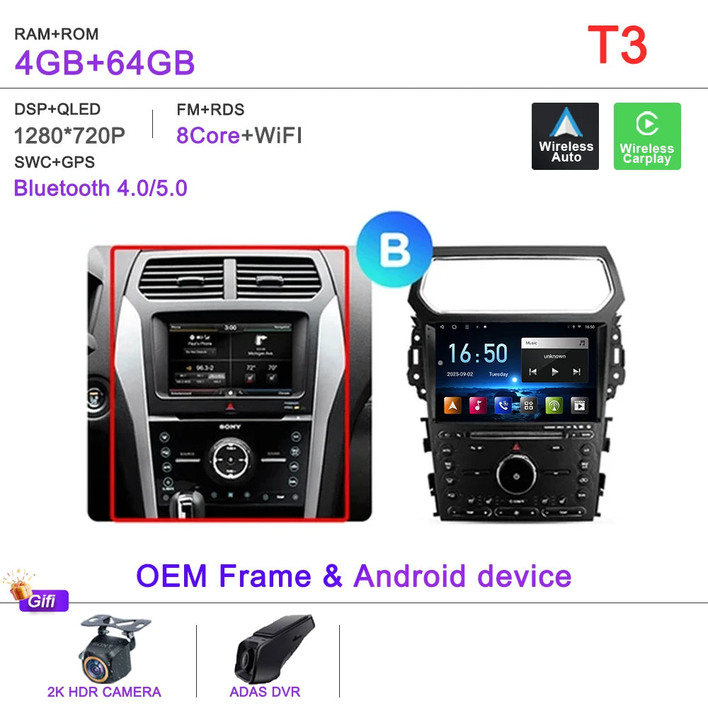 Auto Radio Android 16 For Ford Explorer 5 2011 -2019 Car Multimedia Player Navigation Stereo GPS No 2Din DVD Head Unit  Dash Cam