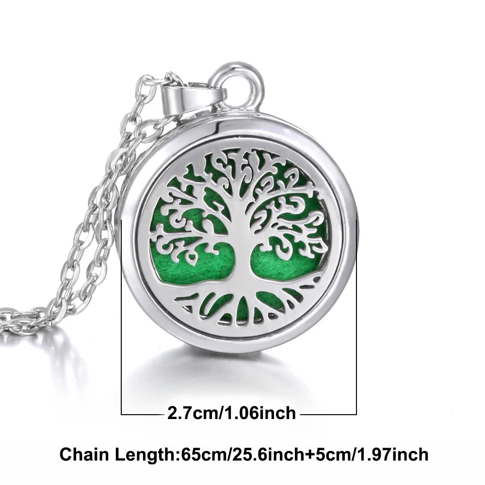 Tree of Life Aromatherapy Necklace Perfume Essential Oil Diffuser Alloy Stainless Steel Locket Pendant Aroma Diffuser Necklace