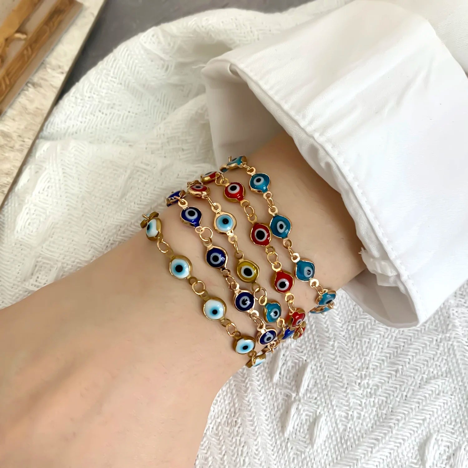 Clearance_Lucky Turkey Evil Eye Bracelet For Women Men Colorful Red Blue Eye Adjustable Metal Chain Bangles Good Luck Wealth Jew