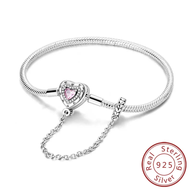 Bracelet Original 925 Sterling Silver Charm Bracelet 17-20CM Love Heart Pave Zirconia Bracelet for Women DIY Charm Jewelry Gifts