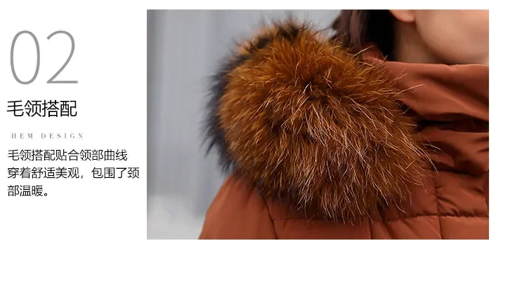 Long Down Cotton Parkas Coat Female New Winter Over Knee Loose Large Fur Collar Hooded Warm Thick Parkas Women  Padded Overcoat