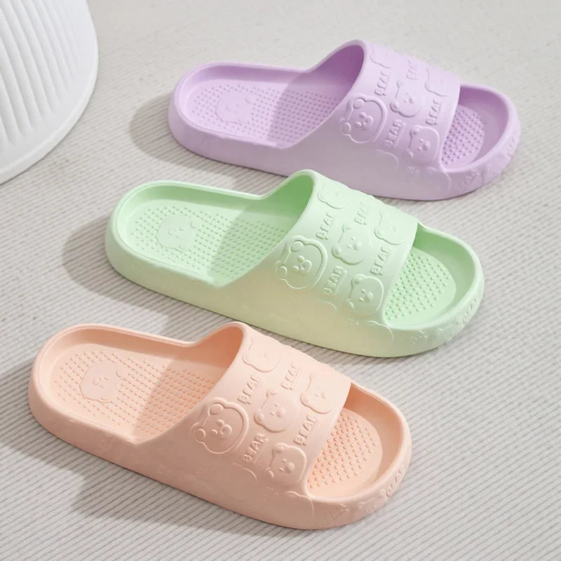Couple Printting Cute Bear Women Slippers Summer Indoor Soft Cartoon Sandals Bathroom Anti-slip Outdoor Comfy Men Leisure Shoes