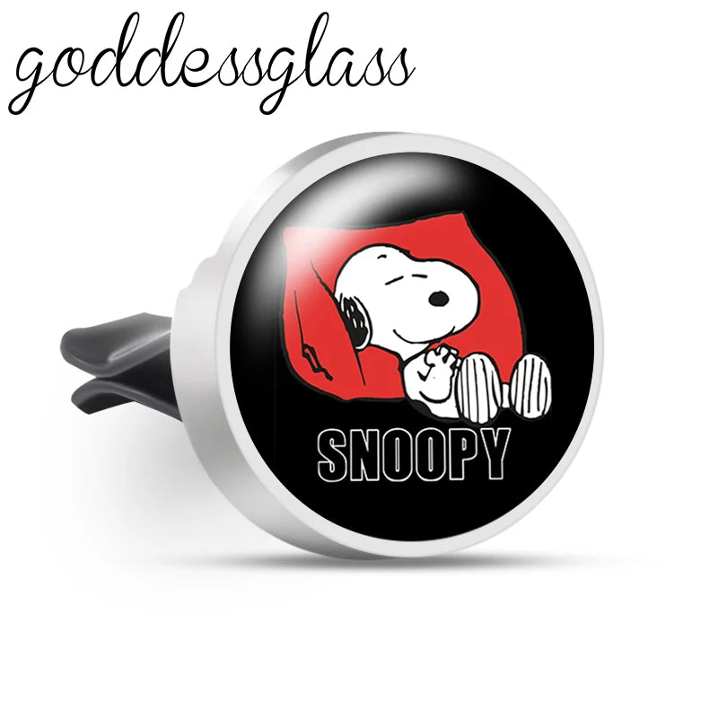 Snoopy on the Road 66 Walking Anime Photo Aromatherapy Car Decoration Clip Perfume Locket Fittings Oil Scent Gift keychain