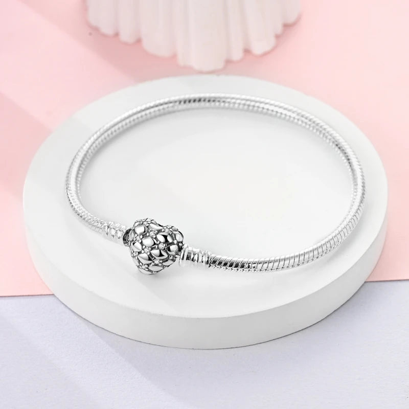Bracelet Original 925 Sterling Silver Charm Bracelet 17-20CM Love Heart Pave Zirconia Bracelet for Women DIY Charm Jewelry Gifts