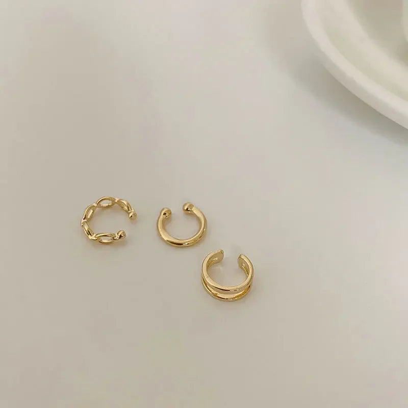 3Pcs/Set Clips Earring for Women Unisex Minimalist Fashion Cartilage Hoop Earrings Sets Ear Cuff Piercing Clip on Earring