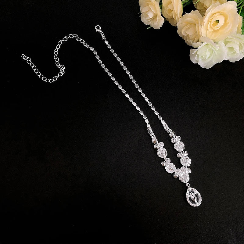 Women's Necklace Earrings Set Zircon Dangle Earrings Set Exquisite Wedding Party Jewelry Set for Anniversary Mother's Day Gift