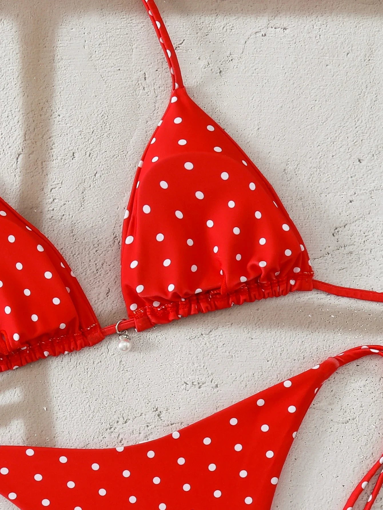 Women's Sexy Polka Dot Halter Bikini Set Lace-Up Low Waist Two-Piece Triangle Thong Swimwear Tie On Side Brazilian Biquinis