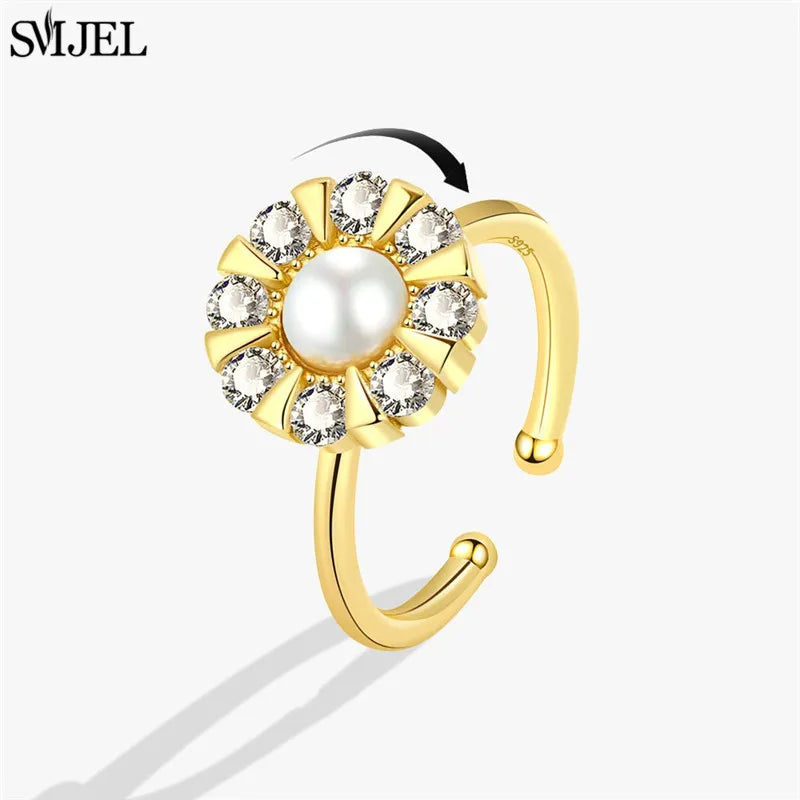 Ethnic Fashion Daisy Flower Anxiety Ring Adjustable Women Girls Worry Stress Relief Jewelry Spinning Fidget Rings Party Gifts