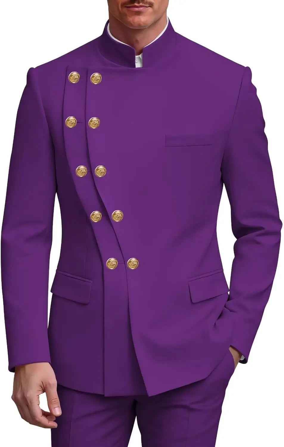 2 Piece Slim Fit Mens Suit Chinese  Suits Stand Collar Tuxedo for Men Wedding Prom Blazer Pant Set