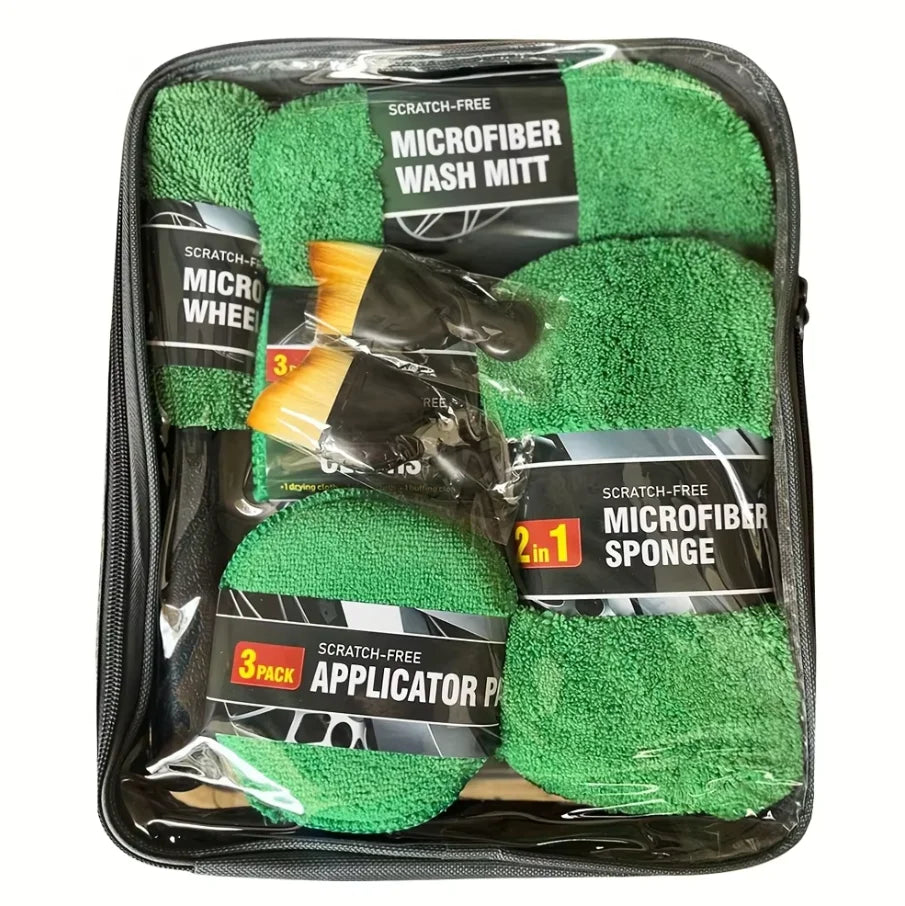 11pcs Microfiber Car Cleaning Kit Tire Brush Scratch Removal Pads Detailing Sponges Interior Cleaning Essentials Cleaning Tools