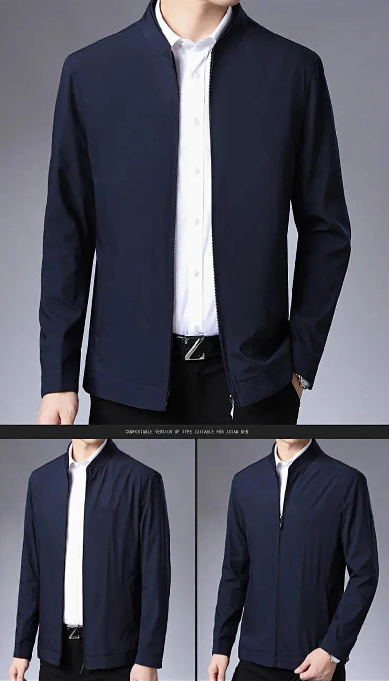 Solid Quality Men's Jacket Business Casual Luxury Blazer for Men Zipper Jacket Office Dress Coat Spring Autumn New Outerwear 3XL