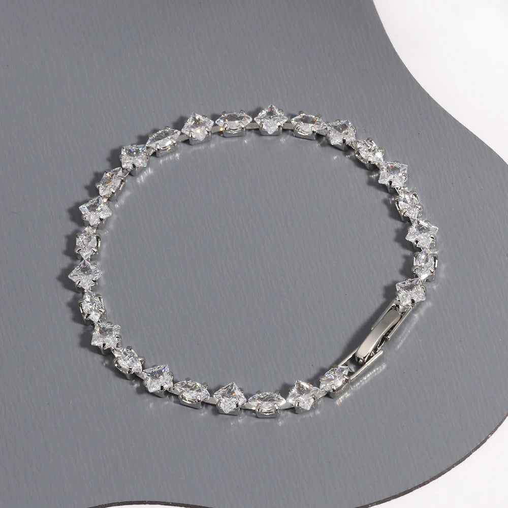 Sparkling Cubic Zircon Tennis Bracelets for Women Luxury Dainty Stackable Silver Color Chain Crystal CZ Banquet Wedding Jewelry