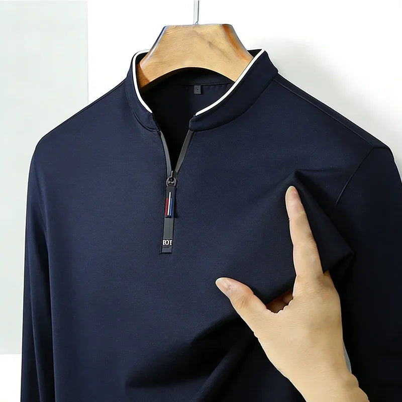 Fashion Men's Stand Collar Half Zip Long Sleeve Shirt Comfortable Casual Top Versatile Daily Wear Slim Fit Pullove