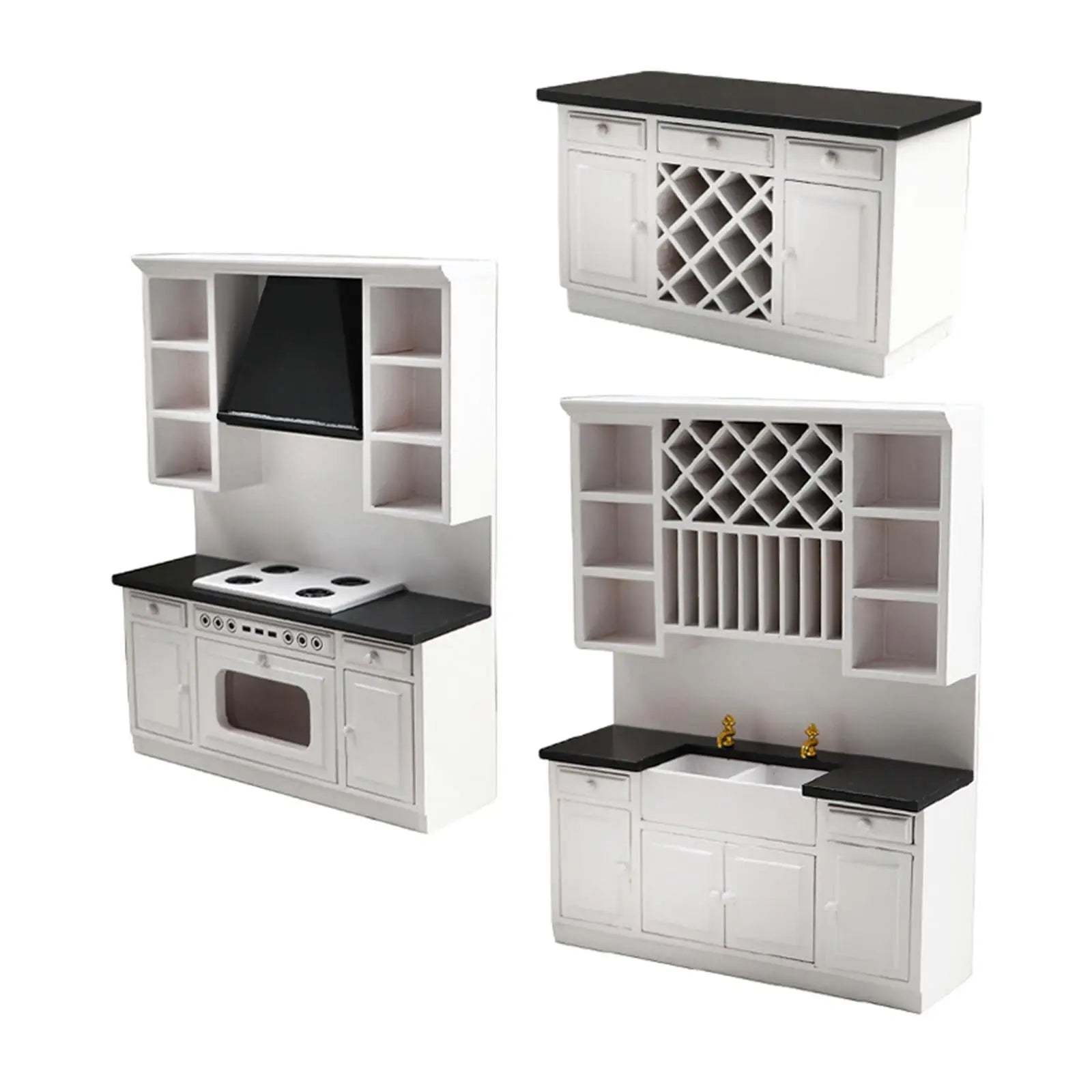 1/12 3Pcs Dollhouse Kitchen Cabinet Dining Room Furniture Set Doll House DIY Decor Mini Bar Counter Furniture Accessories