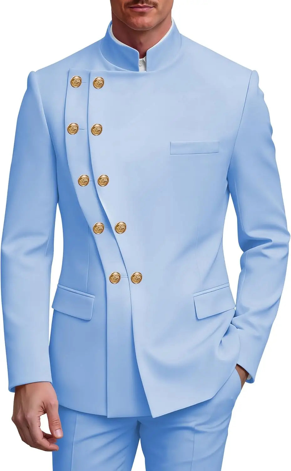 2 Piece Slim Fit Mens Suit Chinese  Suits Stand Collar Tuxedo for Men Wedding Prom Blazer Pant Set