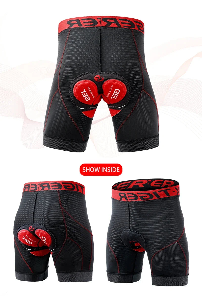 X-TIGER Cycling Underwear Men's Shorts 5D Padded Breathable Sports Riding Bike Bicycle MTB Liner Shorts with Anti-Slip Leg Grips