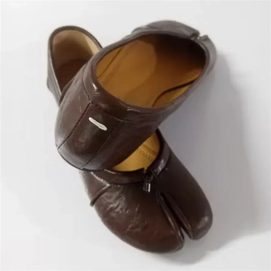 Size 35-43 Split Toe Women Ballet Flats Tabi Shoes Casual Slip-on Loafers Ladies Pleated  Leather Espadrilles Zapatillas Mujer