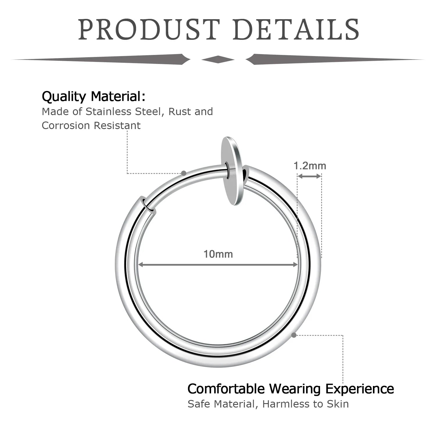 2-6Pc Fake Nose Ring retractable earrings Hoop Faux Lip Earrings Cartilage Septum Clip on Ear Lobe Helix Anti Conch Non Piercing