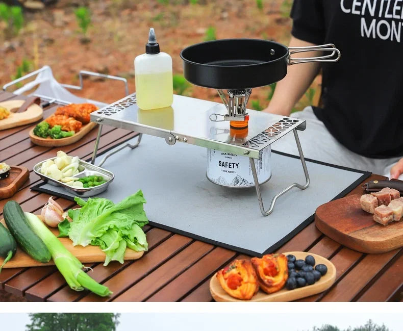 Outdoor Furnace Head Folding Table Camping Accessories Stainless Steel Portable Tea Table Multi Purpose Splicing Barbecue Table