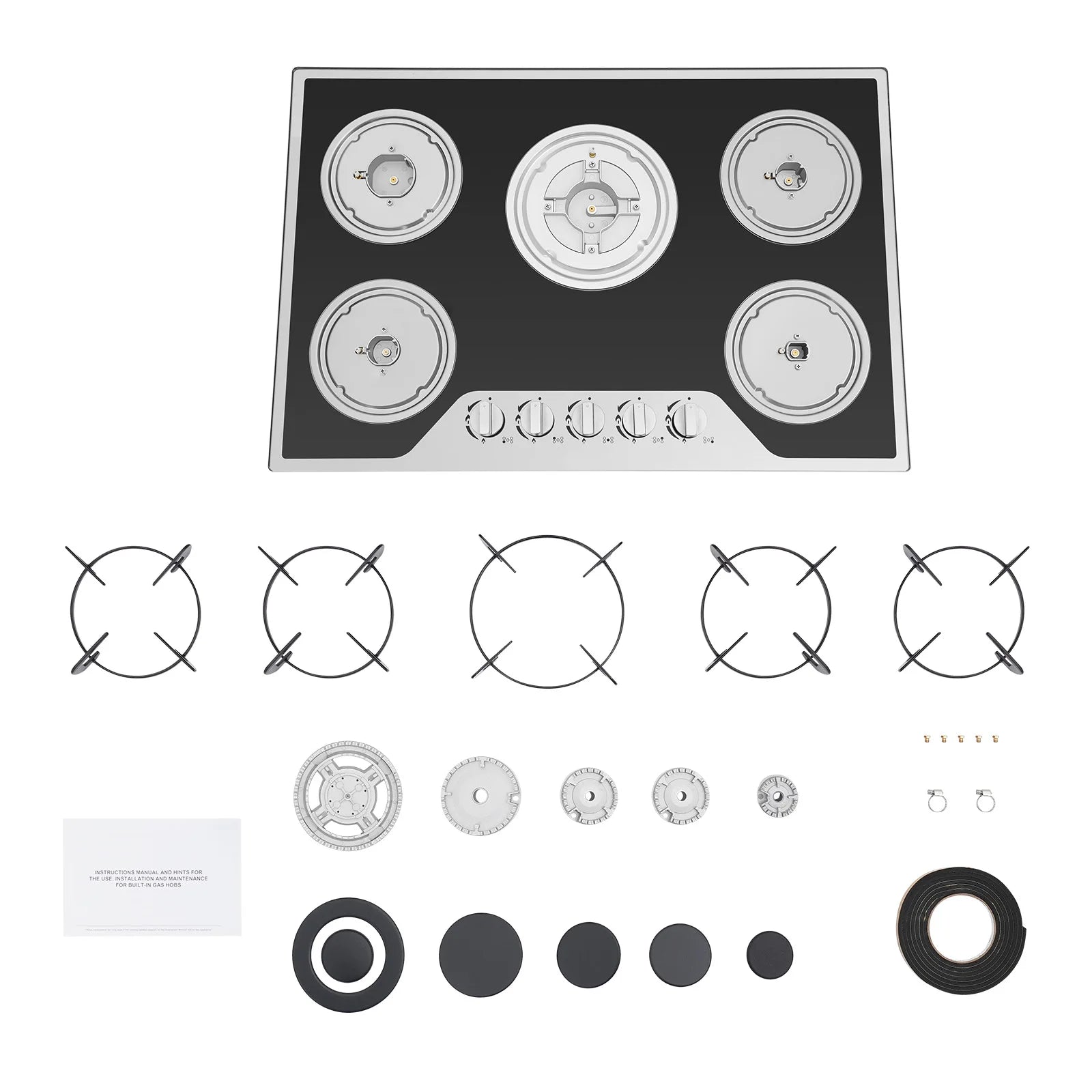 5 Burners Built-in Gas Stove, Dual Fuel NG/LPG Convertible Gas Hob, Oversized Cooking Surface 30.31*20.08” for Home Kitchens, Restaurants