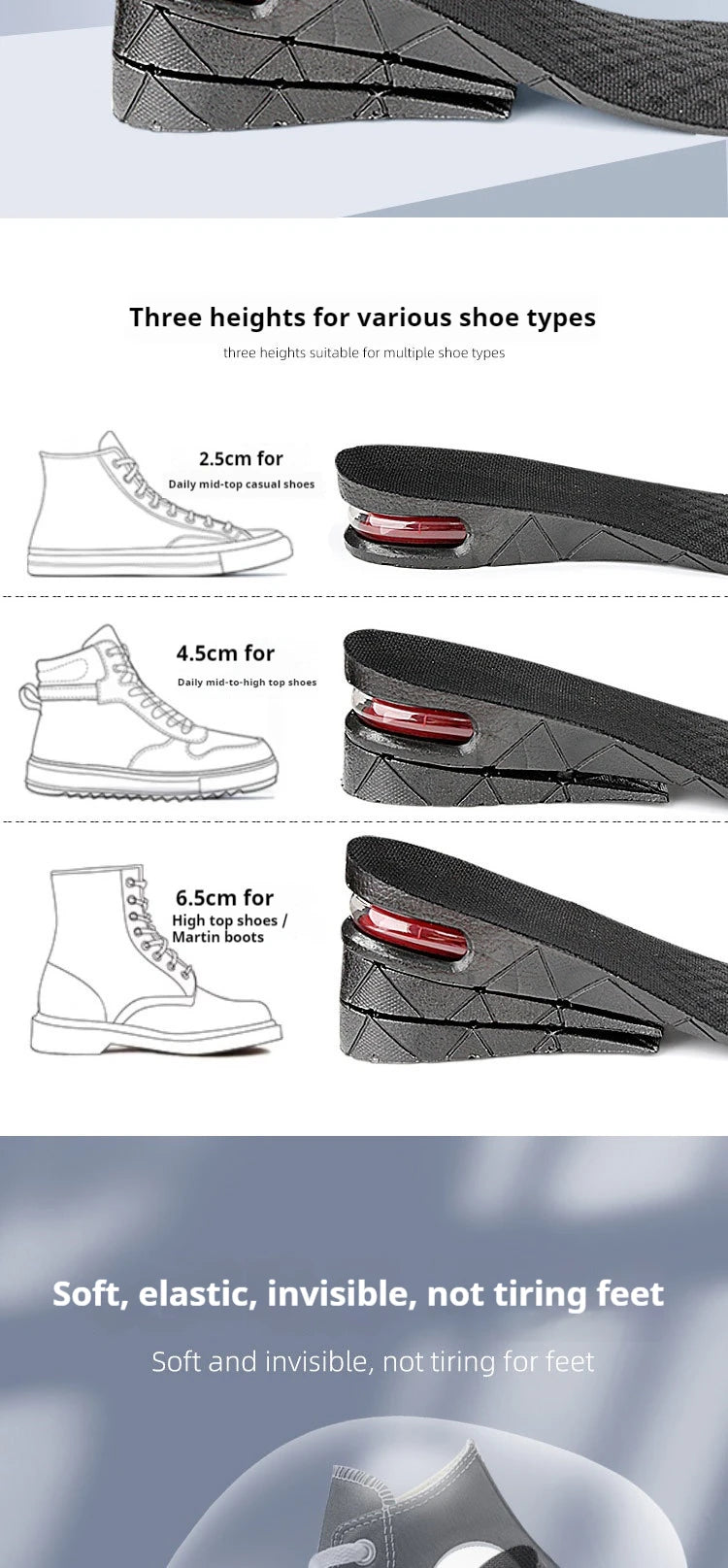 1Pair Height Increase Insole Feet Templates 3/5/7/9cm Variable Height Shoes Insoles Air-Cushioned Shock-Absorbing sports insole
