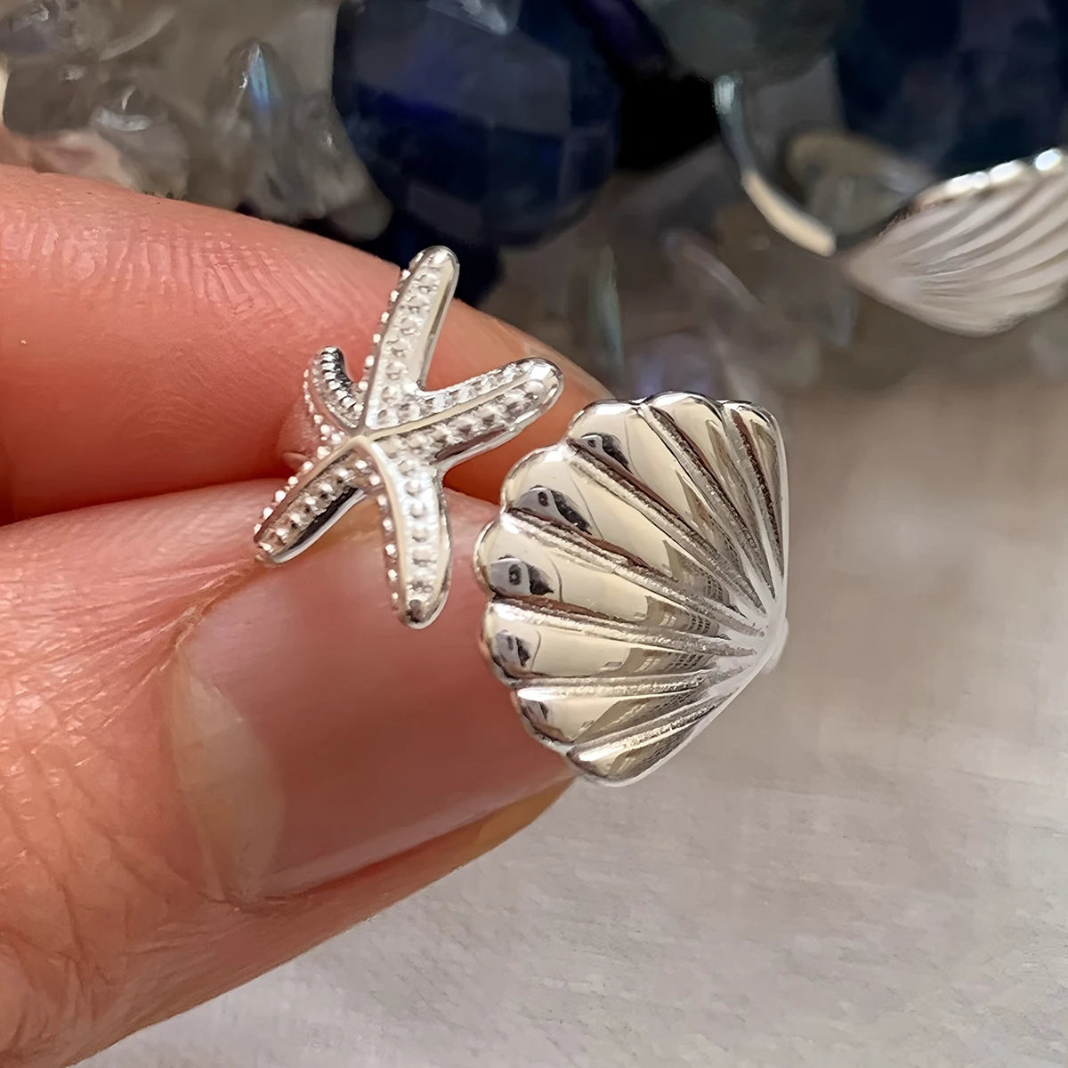 925 Sterling Silver Metal Flower Shell Geometric Rings For Women French Retro Romantic Open Thai
