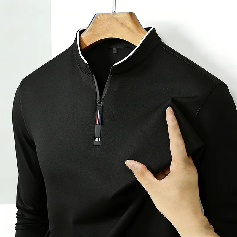 Fashion Men's Stand Collar Half Zip Long Sleeve Shirt Comfortable Casual Top Versatile Daily Wear Slim Fit Pullove