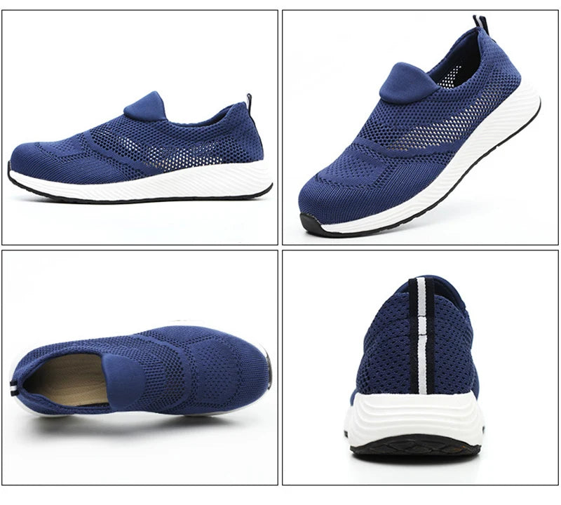 Breathable Safety Shoes Man Steel Toe Anti-Puncture Reinforced Sole Men's Work Shoes Lightweight Slip Resistant Safety Sneaker