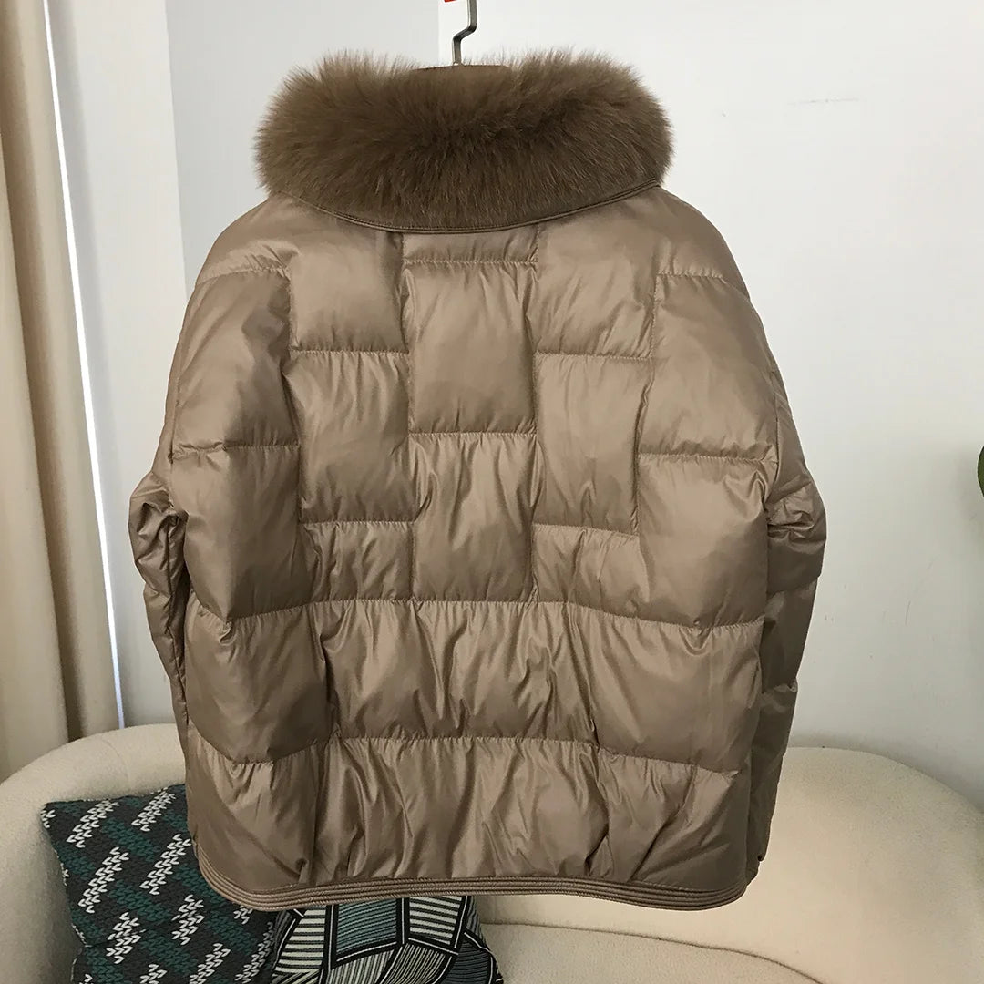 Real Fox Mink Fur Collar Coat Winter Women White Duck Down Jacket Ladies Short Warm Puffer Female Loose Vintage Parka Outerwear