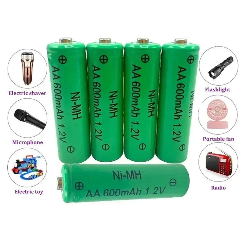 1.2V AA 600mAh Ni-MH Rechargeable Battery High Capacity Cell for Solar Garden Lights, Clock, Electric Shaver, Mouse