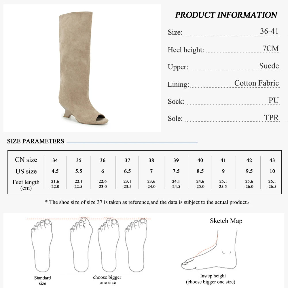GMQM 2025 New Women’s Slouchy Knee High Boots Open Toe Wedge Heel Wide Calf Pull On For Winter Fall Fashion Casual Dress Tall