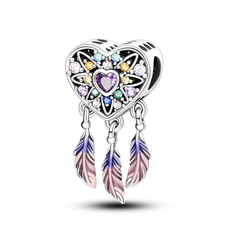 MULA Pink 925 Sterling Silver Charms Pendant Perfume Dreamcatcher Heart Love Beaded Fit Original Bracelet Women DIY Jewelry Gift