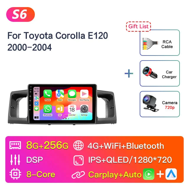 Car Stereo Radio Multimedia Player For Toyota Corolla E130 E120 2000 2001 2002 2003 2004 GPS Carplay Android Auto 2din Head Unit