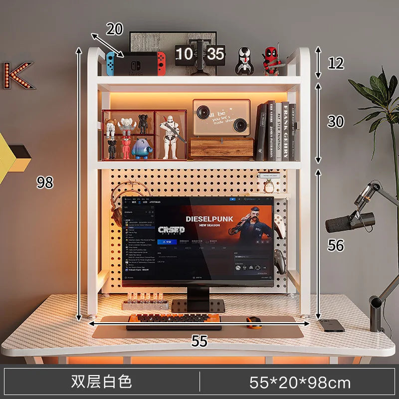 Bookcase With Grid Bookshelf Desk Storage Rack Desktop Multi-layer Wrought Iron Shelf Student Computer Desk Table Hole Board