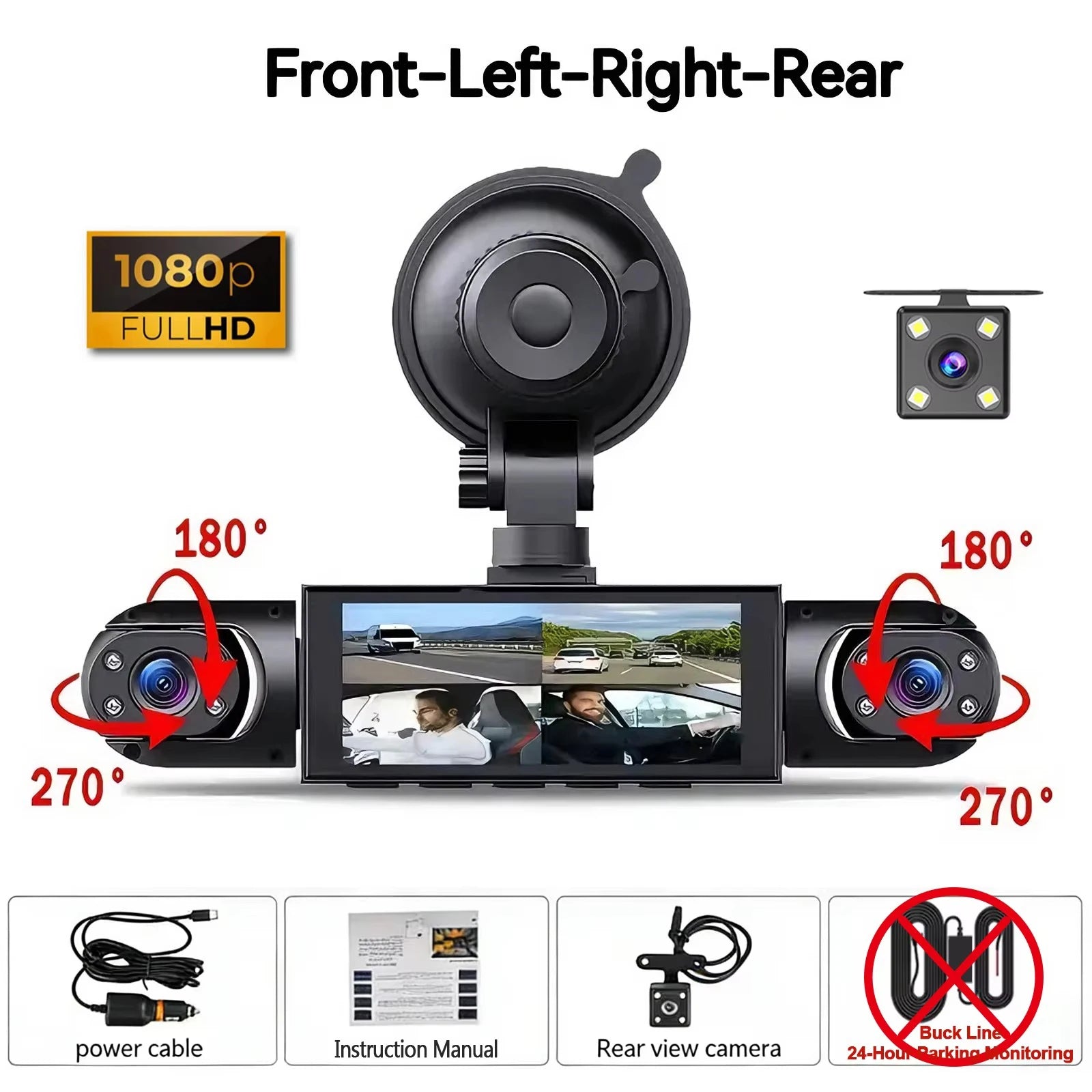 Dash Cam Vehicle DVR video recorder 4 cameras for cars black box front rear internal Night Vision Loop Recording dashcam car 360