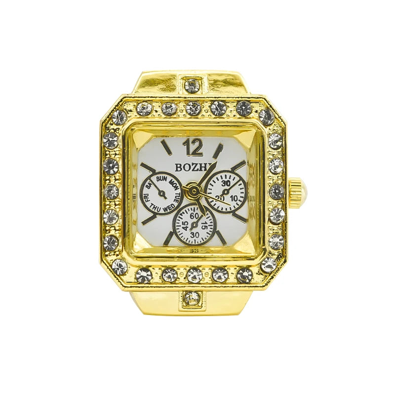 New Hot Sales Creative Diamond Set British Ring Watch Alloy Shell Finger Square Dial Couple Men And Women