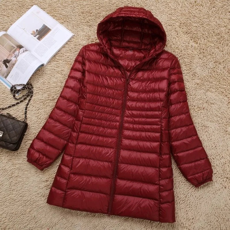 Plus Size 5XL 6XL 7XL Women's Hooded Puffer Jackets 2023 New Arrivals Female Ultra Lightweight Packable Warm Slim Fit Down Coat